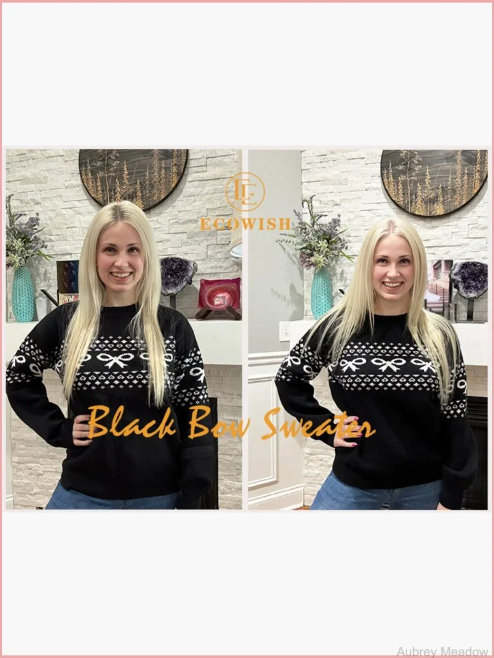 Crew Neck Pullover Sweater Women Long Sleeve Knit Tops Bow Decor